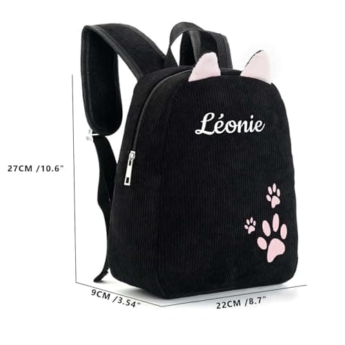 Personalised Backpack Kids Personalised Gifts with Name Embroidery Cat Ears Paw Print Lightweight Rucksack Bag Travel School Bag for Holiday,students, Camping & Back To School （Black, One Size — view 6
