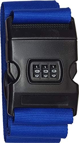 Luggage Strap Personalised 180cm x 5cm Embroidered Up To 35 Letters (Blue with lock)