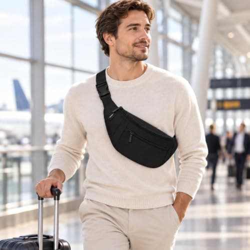 Bum Bag for Men Women, Waist Bag with Multiple Zipped Pockets and Adjustable Belt, Lightweight Fanny Pack for Running, Walking, Hiking, Travel, Festivals and Outdoor Sports, Black — view 6