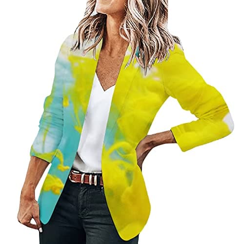 Suit Carriers for Women Jackets - Womens Casual Solid Color Suit Long Sleeve Loose Suit (Yellow M)