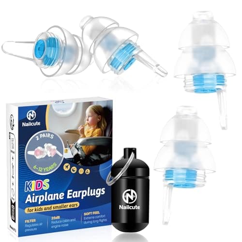 Naiicute Kids Ear Plugs 6-12yrs, Airplane Travel Pressure Relief, 2 Pairs