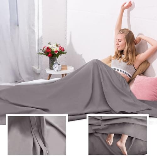 BREENHILL Sleeping Bag Liner, Travel Sheet with Zip, Grey 80cm, 2 Pack — view 6