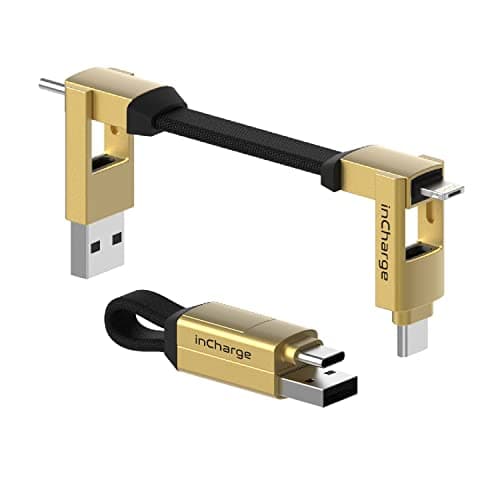 Rolling Square inCharge 6 - USB C Charger Cable, Lightning Cable for Smartphone, Universal Cable Charger 6 in 1, USB Plug, Gold, 15W
