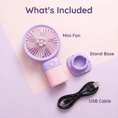 Mtbricey Mini Handheld Fan USB Rechargeable 2-in-1 Portable Hand Fan with Detachable Base 3 Speed Personal Small Fan Pocket Size Desk Fan for Travel Office Outdoor Cute Hand Held Fans (Purple) — view 4