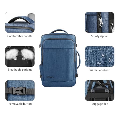 Carry On Backpack, Extra Large 50L Travel Backpack for Men & Women, Expandable Backpack For Airplanes, 17 Inch Laptop Backpack, Luggage Suitcase 40L Daypack Lightweight Business Weekender Bag, Blue — view 3