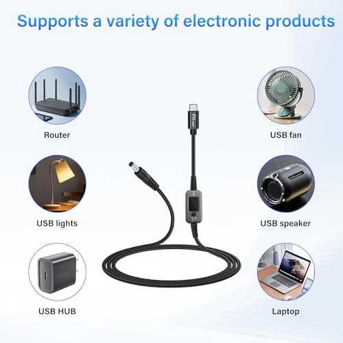 SinLoon PD to DC Converter Cable | 100W Adjustable Voltage (5V/9V/12V/15V/20V) Type-C Male to DC5521 Male | 10-in-1 Adapter Heads | 1.2m Black Braided Cable — view 6