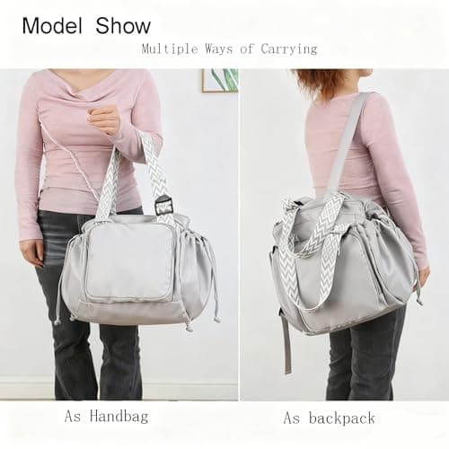 Fashowlife Multi-Function Tote Bag Large Capacity– Versatile Nylon Lightweight Backpack with 15 Pockets for Car Travel, Gray, One Size — view 6