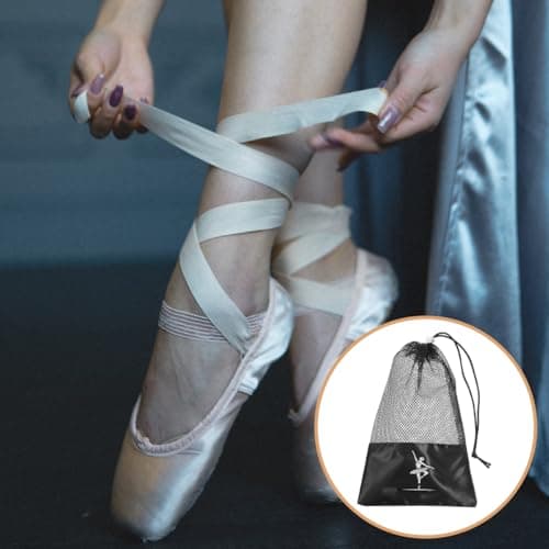 VALICLUD Dance Shoe Bag Ballet Shoe Storage Bag with Drawstring Closure Satin Mesh Pouch for Pointe Shoes Travel Pouch for Dance Practice and Carrying — view 2