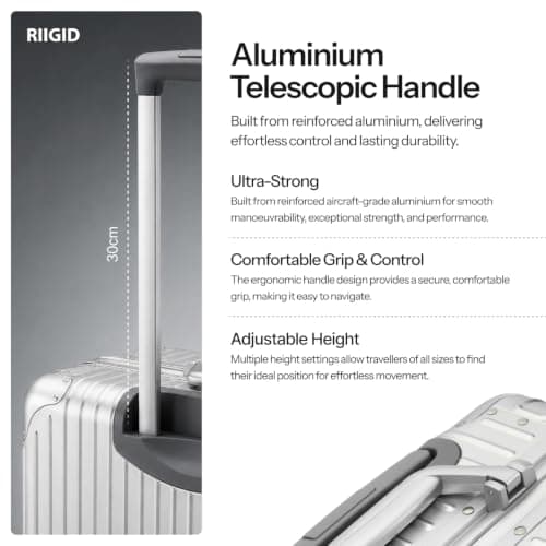 Riigid Silver 28 Inch Aluminium Suitcase Large, Hard Shell Check in Luggage with Removable Wheels, Zipperless TSA Lock, 8 Spinner Wheels, Metal Travel Suitcase, Large Silver Luggage, 77 x 50 x 27cm — view 5