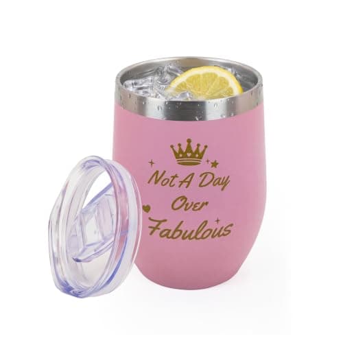 Coolparty 12oz Pink Insulated Wine Tumbler Gift for Women Her Sister Girls