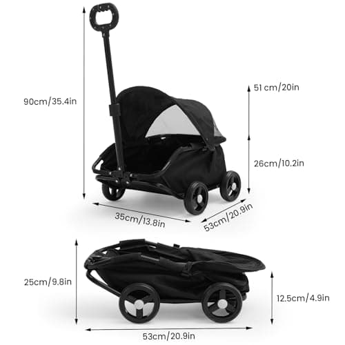 Pet Stroller for Small Dogs Cats Pet Carrier Shopping Cart Foldable Dog Trolley with 360° Swivel Handle Breathable Mesh Lightweight 4-Wheel Jogger Travel Stroller for Medium Puppies (Black, S) — view 3