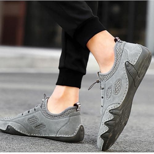 Men's Driving Shoes Breathable Mesh Slip On Walking Sneakers Lightweight Casual Trainers with Flexible Rubber Sole for Travel Driving Work Outdoor Hiking Road Trips Daily Walking (Grey,7) — view 4