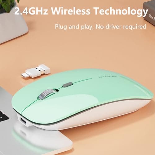 Uiosmuph Q5 Wireless Mouse, Silent Rechargeable Mice for Laptop Slim- Mint — view 2