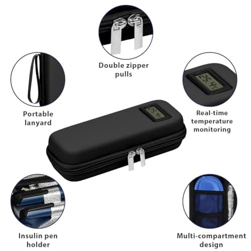 Fefod Insulin Cooler Travel Case with Temperature Display, TSA Approved Refrigerated Medicine Cooler for Travel, Insulin Pen Case with 2 Reusable Ice Packs, Diabetic Small Storage Travel Pack — view 4