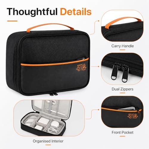 FAVORTALK Cable Organiser Bag Holiday Essentials for Men 3-Layers Cable Bag with Removable Bulkhead Waterproof Accessories Black Storage Bags with Charger Cables Power Adapter Power Bank, Black B21604 — view 4
