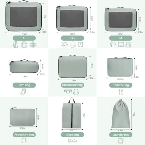 Prezon Packing Cubes for Suitcase 10 Set, Lightweight Luggage Packing Organizers Packing Cubes for Travel Accessories - Mint — view 2