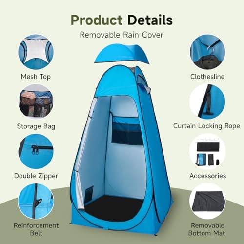 Warmiehomy Pop Up Toilet Tent, Instant Portable Shower Privacy Tent, Blue — view 6