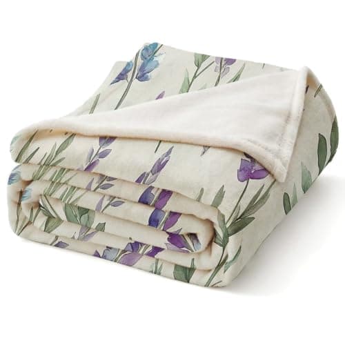 Fleece Flannel Throw Blanket for Bed Sofa Travel Soft Microfiber Blanket for Adults Kids Lightweight Green plants and lavender 70 x 100 cm — view 5