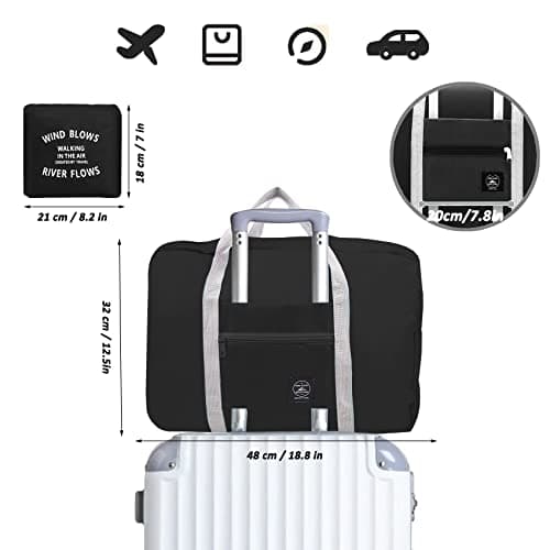 Foldable Travel Bag, 2 Pack Foldable Travel Duffel Bags, Waterproof Carry On Luggage Bags, Large Capacity Multifunctional Storage Bag, Suitable for Sports, Gym, Vacation, Black — view 3