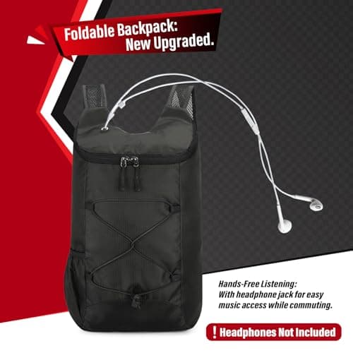 Sahunfri 2 Pcs Ultra Lightweight Backpack with Headphone Jack, Foldable Backpack Water Resistant Travel Rucksack, Multi-Functional Backpacks for Men Women — view 2