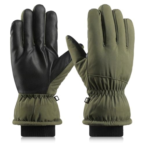 Ski Gloves Winter Gloves Waterproof Windproof Men Women Warm Cold Weather Gloves Touch Screen Finger (Army Green)