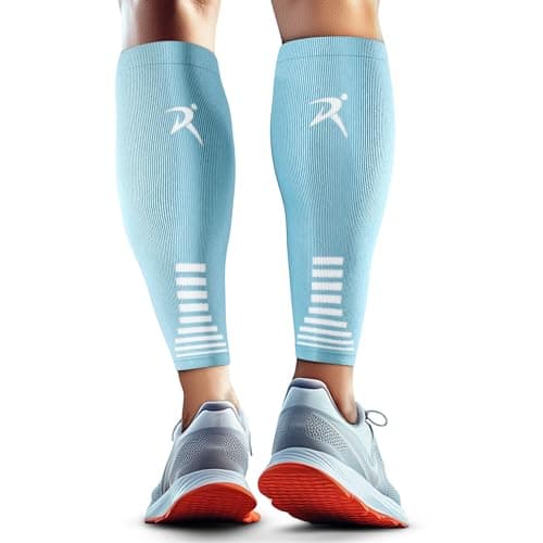 Rymora Calf Compression Sleeves for Men & Women (Ideal for Sports, Running, Shin Splints & More) (One Pair) (Sky Blue) (Medium) [M]