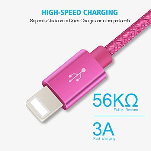 TheMax® USB 2.0 Data Sync Charging Cable 1 meter + 1000mAh USB Charger Plug Compatible with iiPhones 6/7/8/X/XS/XS Max/11/12/12 Pro Max/13/13 Mini/14/14 plus (1 Meter, Pink 2 in1) — view 2