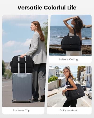 LOVEVOOK Travel Bags for Women, Lightweight Puffer Weekend Hospital Maternity Overnight Holdall Duffle Bag, Gym Bag with Shoe Compartment & Wet Pocket, Carry On Hand Luggage Womens Flight Bags, Black — view 2