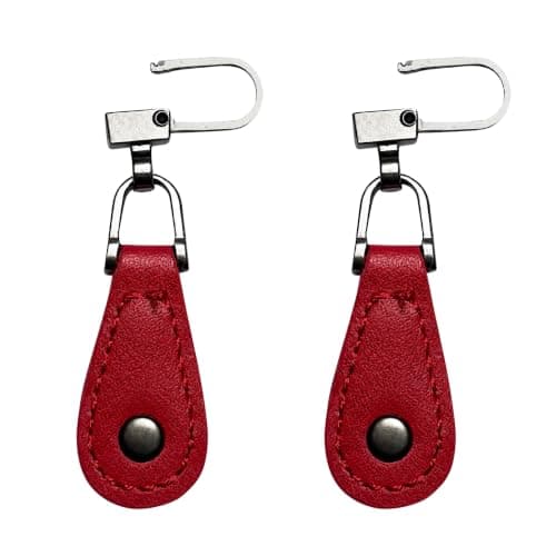 ROKEL Zipper Puller Replacement – 2 Pack Red Leather Zip Pull Repair, Durable Zip Tags for Backpacks, Jackets, Luggage, Suitcases & Bags – Easy Fix Broken Zip Extension (Red Tear Drop, 2 Pack)