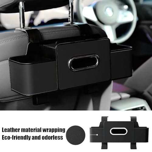 Leather Backseat Storage Box- Spill-Proof Seat Hanging Organizer, Snack & Drink Travel Pouch, Charger & Electronics Pocket, Van & Road Trip Utility Accessory | Sleek Interior Protection For Car Travel — view 5