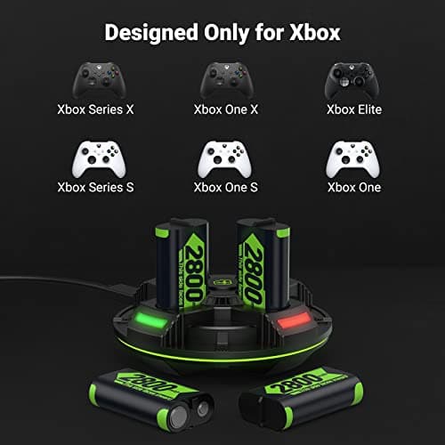 Jelava 4x2800mAh(=4x6720mWh) Xbox Controller Battery Packs, Compatible with Xbox Series X/Xbox Series S/Xbox One/Xbox One S/X/Elite Controller, Rechargeable Battery kit with Station & Type-C Cable — view 4