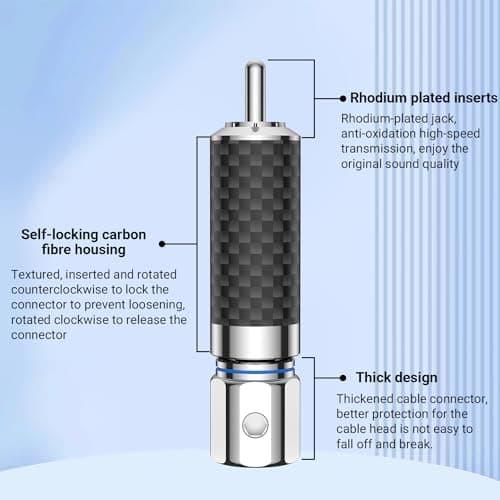 Tertullus 4 Pcs Hifi Rca Plug Carbon Fiber rhodium plated Rca Jack Cable Connector Adapter Audiophile Locking RCA Connector solderless — view 2