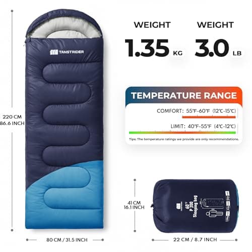 TANSTRIDER Sleeping Bags for Adults Warm Weather, Compact Lightweight Backpacking Sleeping Bag with Compression Sack for Youth, Camping Essentials Gear for Hiking Travel Climbing Outdoor & Indoor Use — view 2