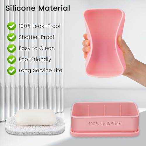 Large Leakproof Travel Soap Case, Silicone Shampoo Bar Soap Dish Holder with Drainage Layer, Travel Soap Container, Portable Bar Soap Box for Shower, Traveling, Gym, Bathroom (Coral) — view 5