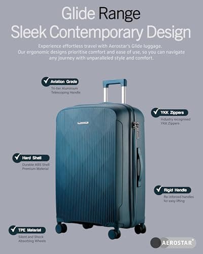 Aerostar 28” Large Lightweight PP Hard Suitcase 4 Silent Spinner Wheels Check-in Luggage Integrated TSA Combination Lock for 20 to 23kg (Teal, 100 Litre) — view 2