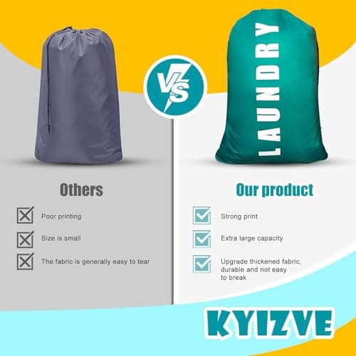 2 Pack Upgrade Extra Large Travel Laundry Bag with Drawstring，24" x 36" Durable Rip-Stop Dirty Clothes Shoulder Bag for Travel, Bathroom Home or Dormitory (Blue Black) — view 5