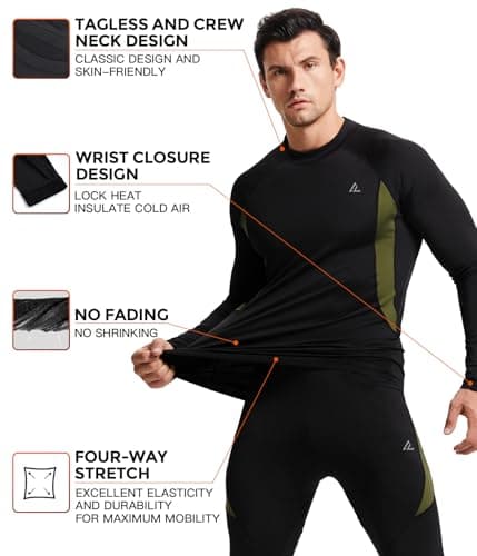 Men's Thermal Underwear Base Layer Long Johns For Sport Black Midweight XS — view 2