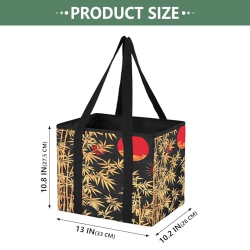 Quteprint Car Trunk Organizer, Japanese Gold Bamboos Moon 600D Oxford Foldable Storage Bag with Handles, 13.0x10.8x10.2in, Portable Collapsible Container for Groceries, Kitchen, Picnic & Travel — view 2