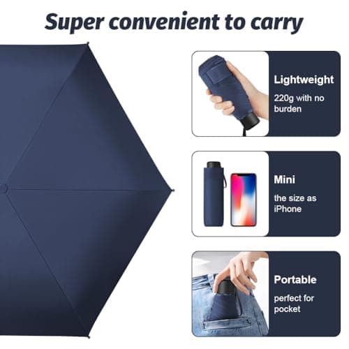 Vicloon Travel Mini Umbrella for Purse,6 Ribs Mini Umbrellas, Coating Layer Fabric Blocking UPF 50 UV Protection 99.9% Compact Folding Purse Umbrella,Travel Sun Umbrellas Lightweight Small Compact — view 3