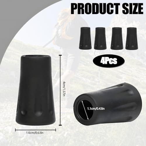4-Pack Durable Rubber Tips for Hiking Poles - Non-Slip Replacement Buffers for Trekking on Various Terrains — view 2