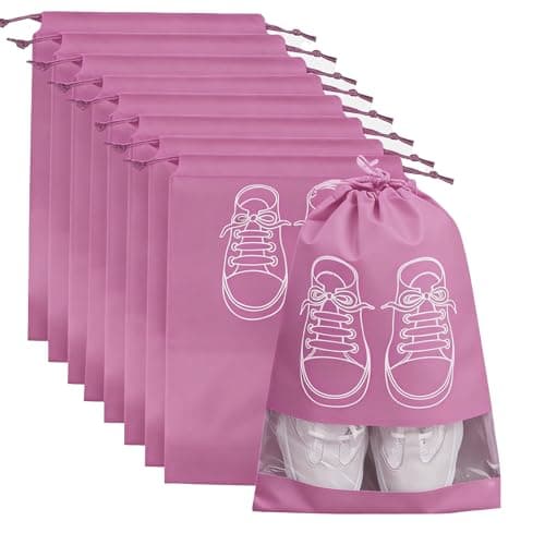 8Pcs Large Shoe Storage Bags, Dustproof Drawstring Shoes Bags with Transparent Slot, Portable Waterproof Non-Woven Fabric Packing Organizers with Drawstring Closure for Daily and Travel Use (Pink)