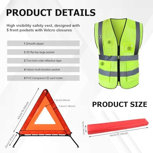2 in 1 Warning Triangles kit,Cars Emergency Breakdown Safety Vest Kit — view 2