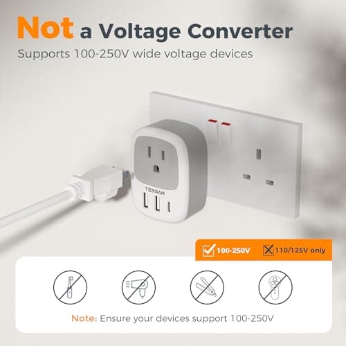 TESSAN US to UK Plug Adapter with USB, 4 in 1 American to UK Travel Adapter — view 6
