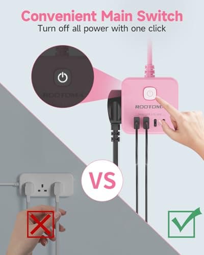 Pink Cube Extension Lead with USB C Slots, 3 Way Power Extension — view 4