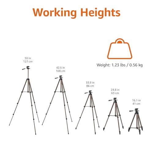 Amazon Basics 127cm/50inch Camera Tripod, Lightweight, with Bag, Adjustable Height, for DSLR Cameras, Champagne — view 4