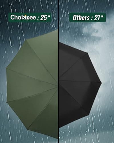 Chakipee Umbrella Windproof Strong Automatic Large Green Folding Umbrellas Travel Compact for Wind and Rain Resistant - Portable 210T Fabric - 10 Ribs Durable For Mens Women Umbrella — view 2