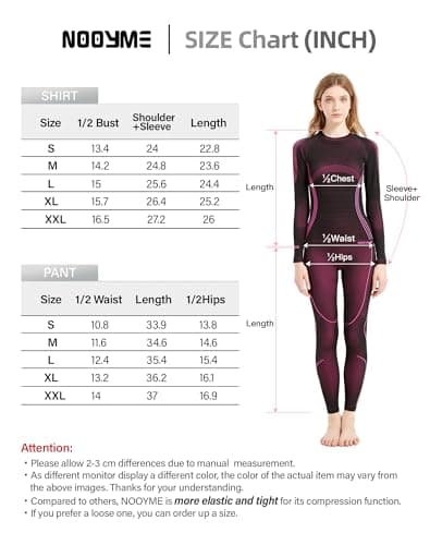 NOOYME Women's Ski Thermal Base Layer Underlayer Top & Leggings Set Rosered — view 6