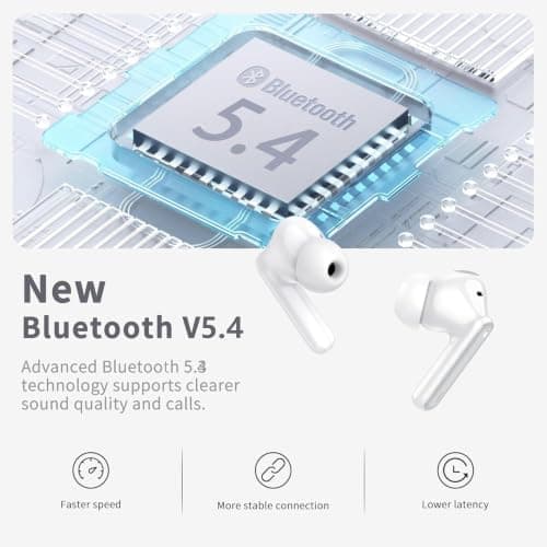 Wireless Earbuds, 2026 Bluetooth 5.4 Headphones in Ear 6D Bass Stereo, 40H Earphones with 4 ENC Noise Cancelling Mic, IP7 Waterproof LED, AI-Enhanced Calls Bluetooth Earbuds for Android iOS, Silver — view 2