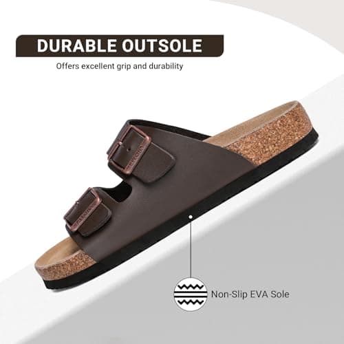 FITORY Mens Leather Sandals, Cork Footbed Slides for Summer Mocha Size 9.5 — view 5