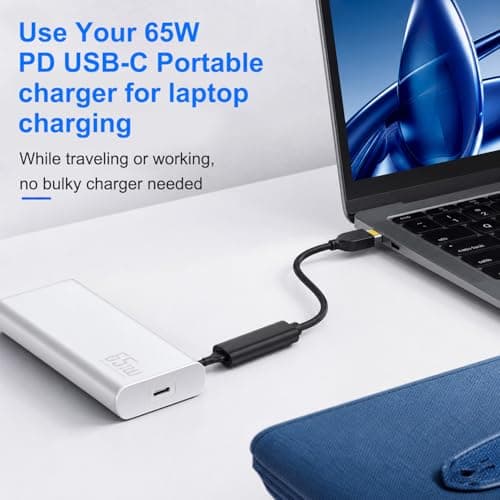 USB C to Lenovo Slim Tip Laptop Charger Adapter Cable, 65W PD Type C Female to Yellow Rectangle Male Connector Converter for ThinkPad IdeaPad Yoga, Laptop Power Charging Replacement Cord — view 6